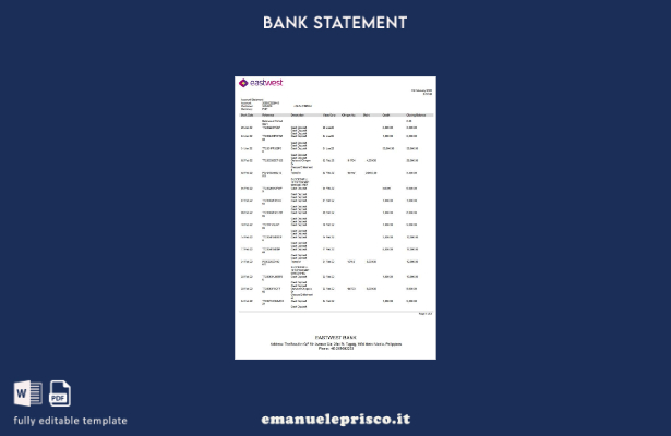 modello di parola di estratto conto bancario Filippine Eastwest stile verificato
